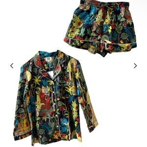 Sur•La•Vague Women's Frida Kahlo Floral Print 3 Piece Pajama Set - Multicolor